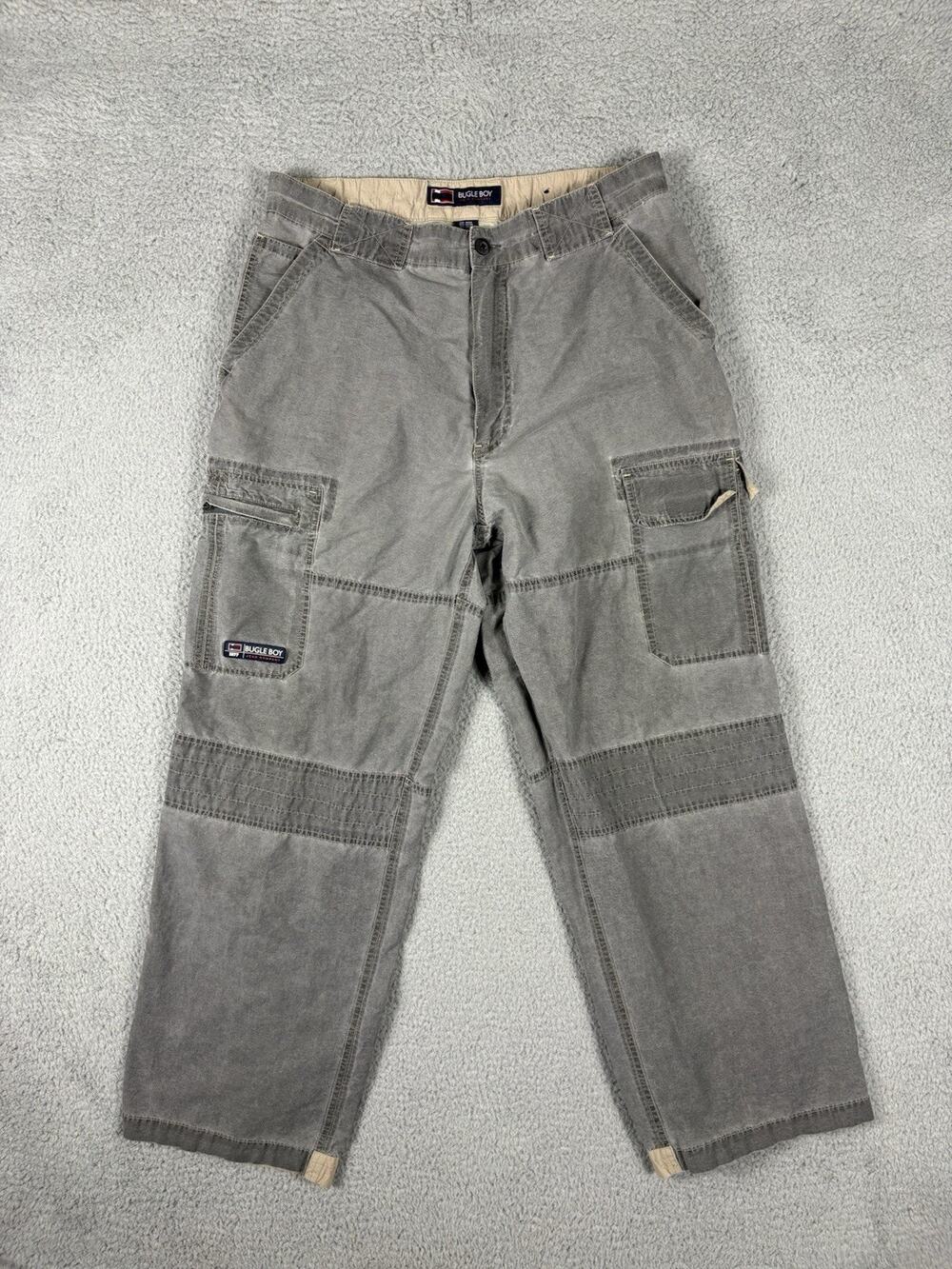 Vtg 90’s Bugle Cargo Pants Men’s 36x32 Fits 34x29 Gray Baggy Skater Y2K Grunge